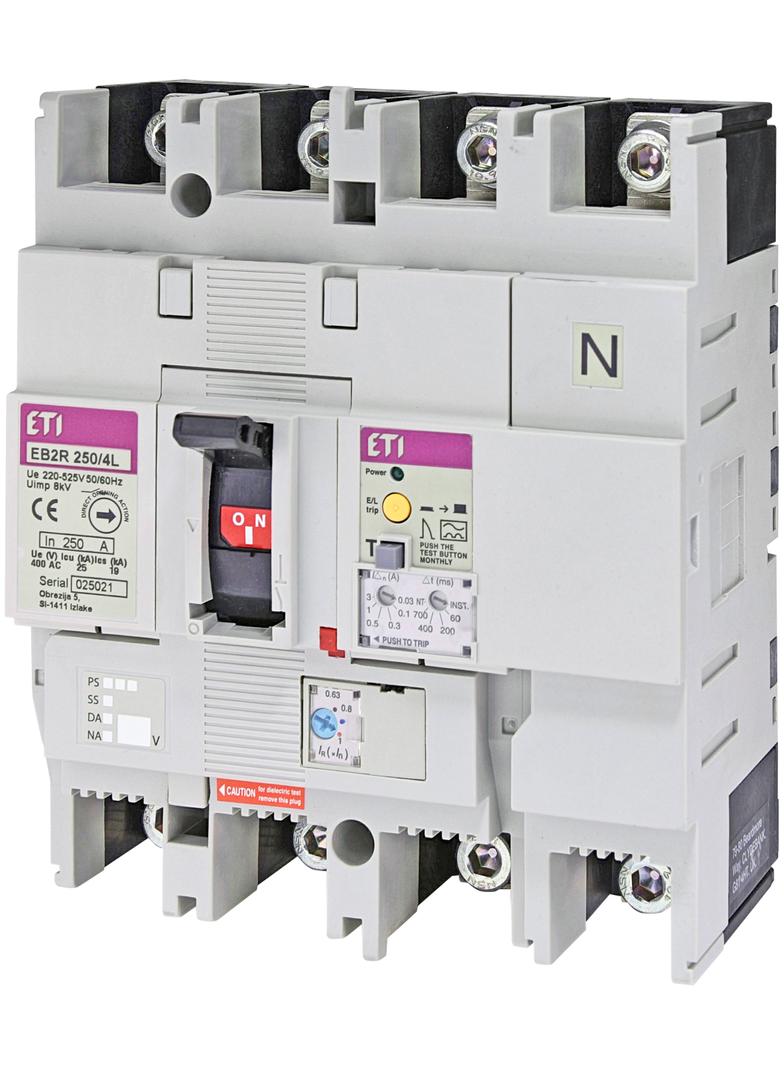 Wyłącznik 4P 25kA z blokiem różnicowoprądowym EB2R 250/4L 250A 4P 004671584 ETI