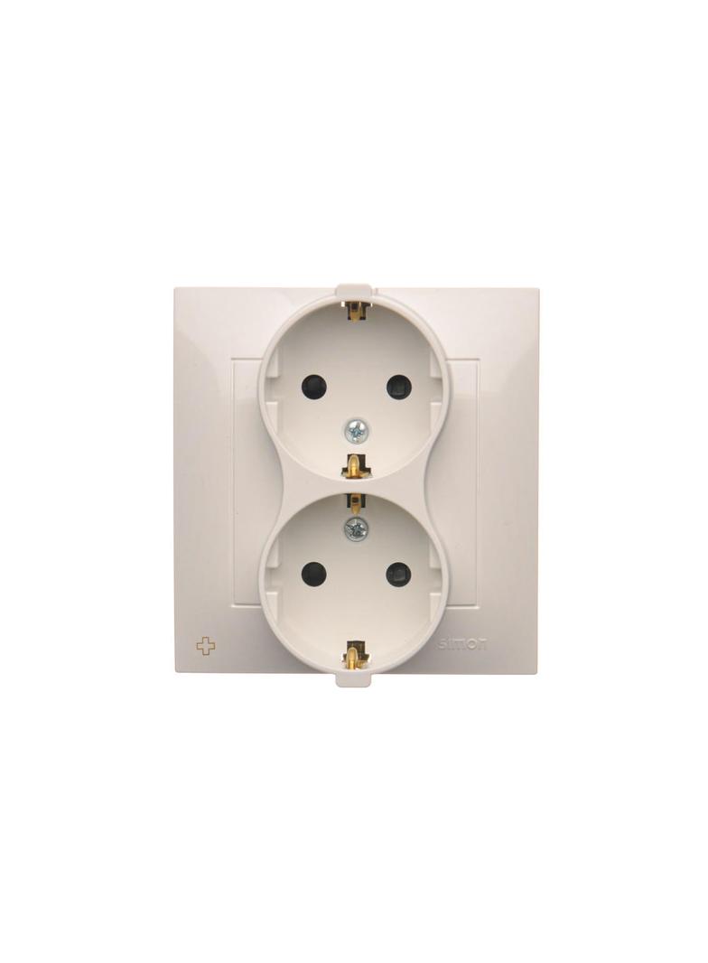 Simon 54 Gniazdo Schuko z przesłonami podwójne 16A z. śrub. antybakteryjny biały
