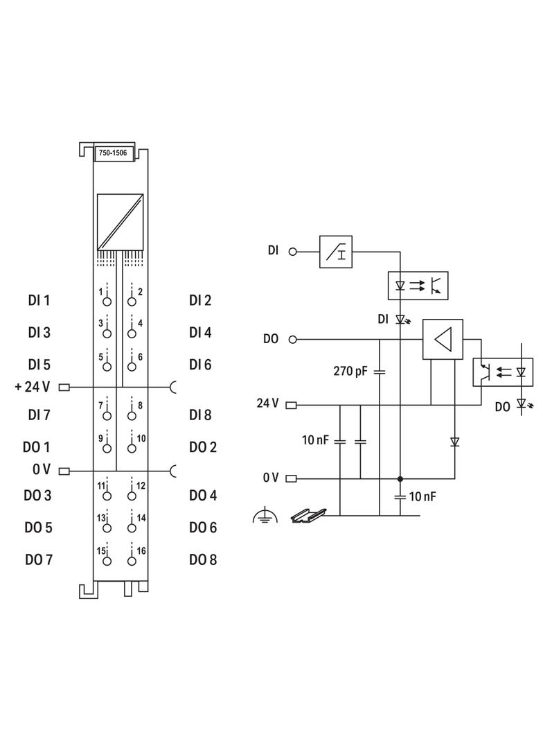 moduł 8DI/8DO 24V DC 0,5A z zaciskiem CAGE CLAMPS WAGO