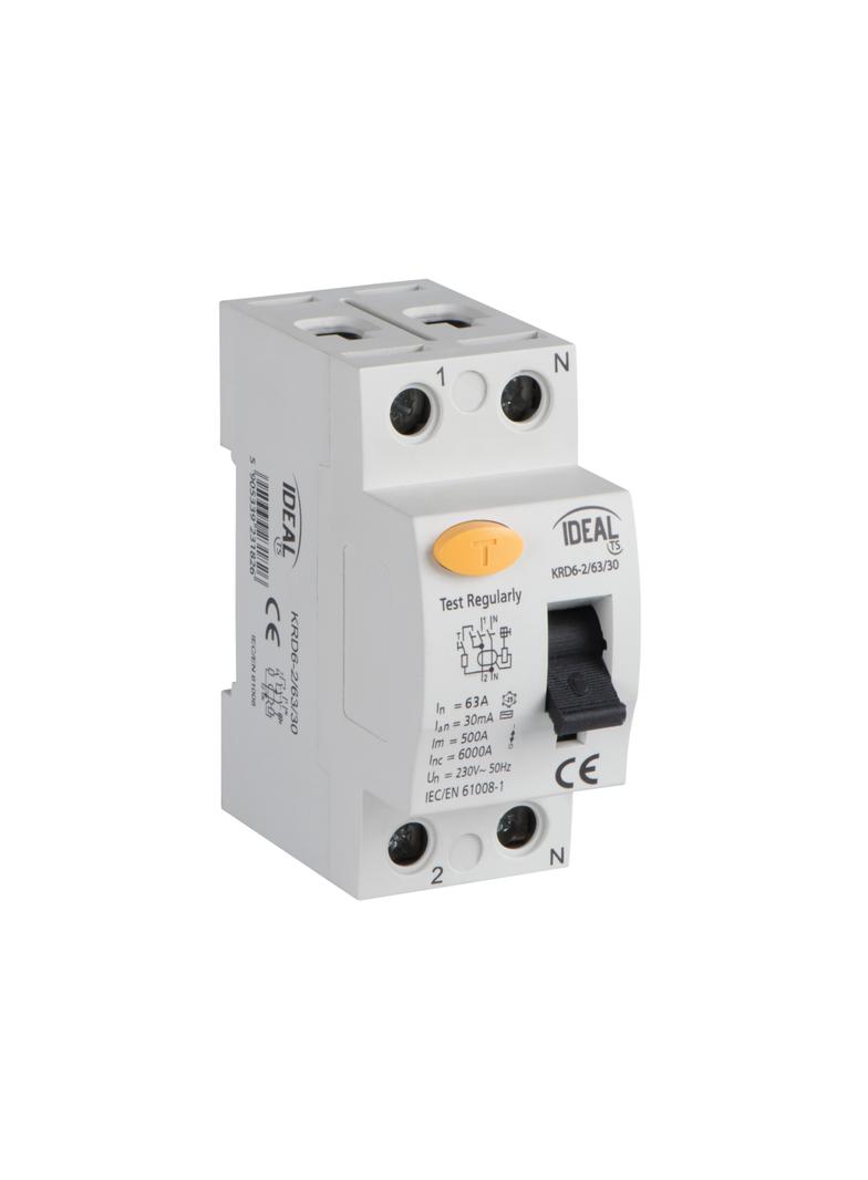 Wyłącznik różnicowoprądowy KRD6-2/63/30 1P+N 63A 30mA typ AC 23182 KANLUX