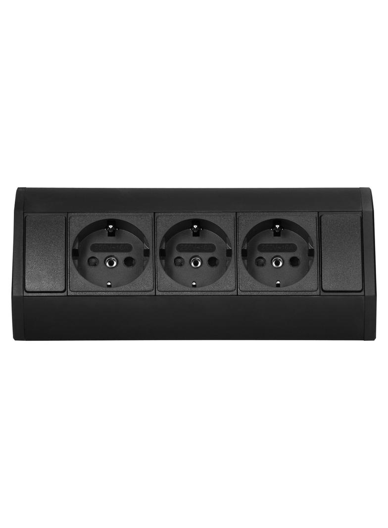 Gniazdo meblowe 3x2P+Z (Schuko), czarne