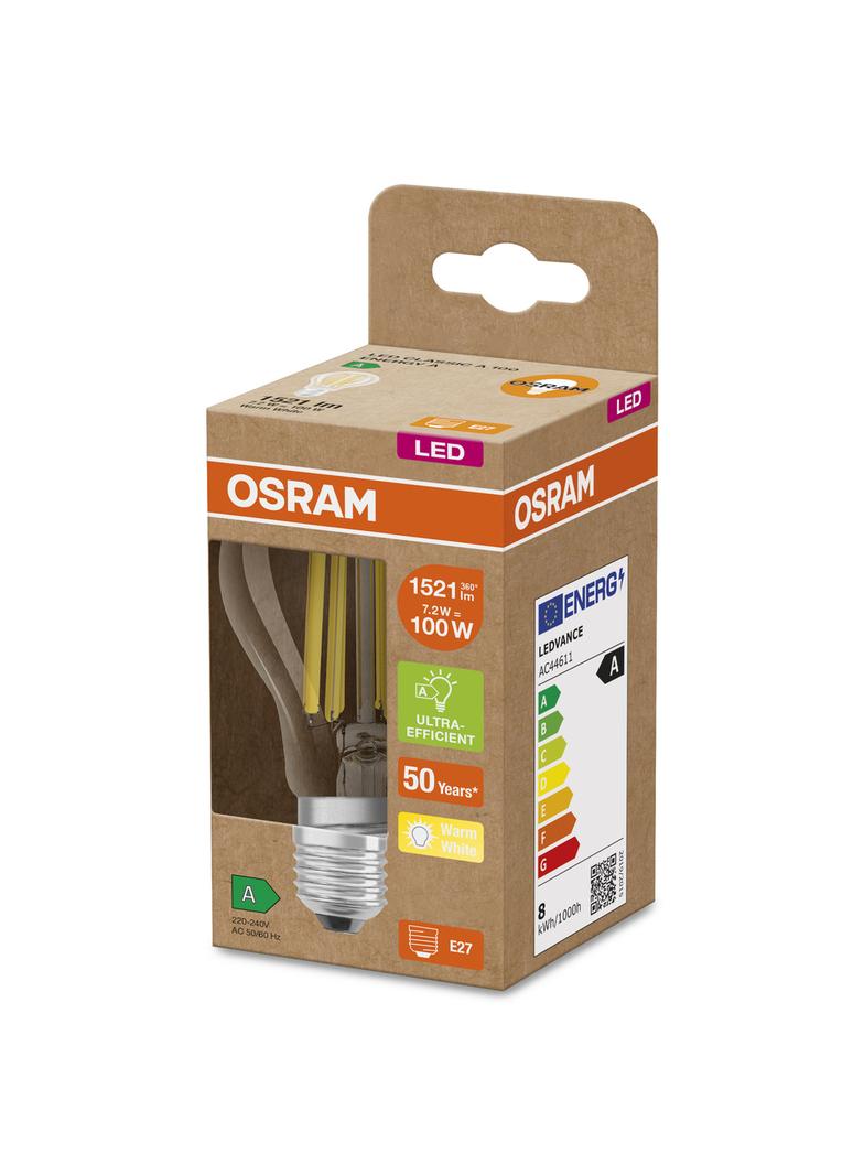 Lampa LED Classic A100 energooszczędna szkło przezroczyste 7,2W 830 E27 OSRAM