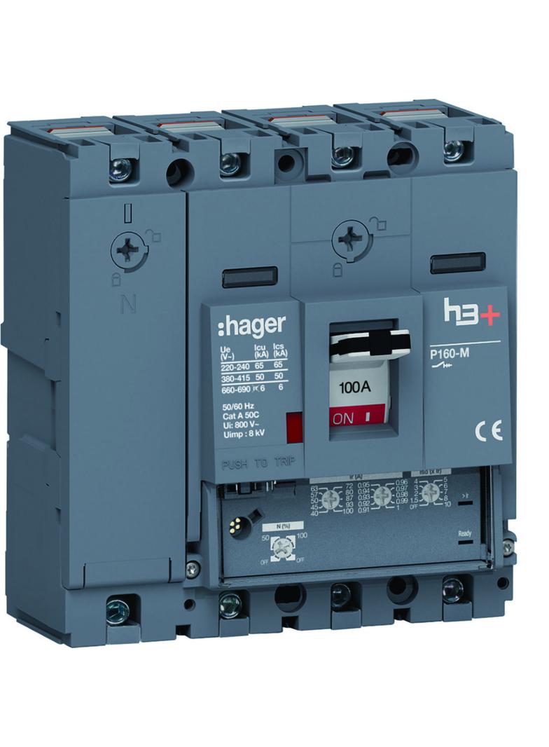 MCCB Wyłącznik mocy h3+ P160 4P 100A 50kA LSnI HMS101GC HAGER