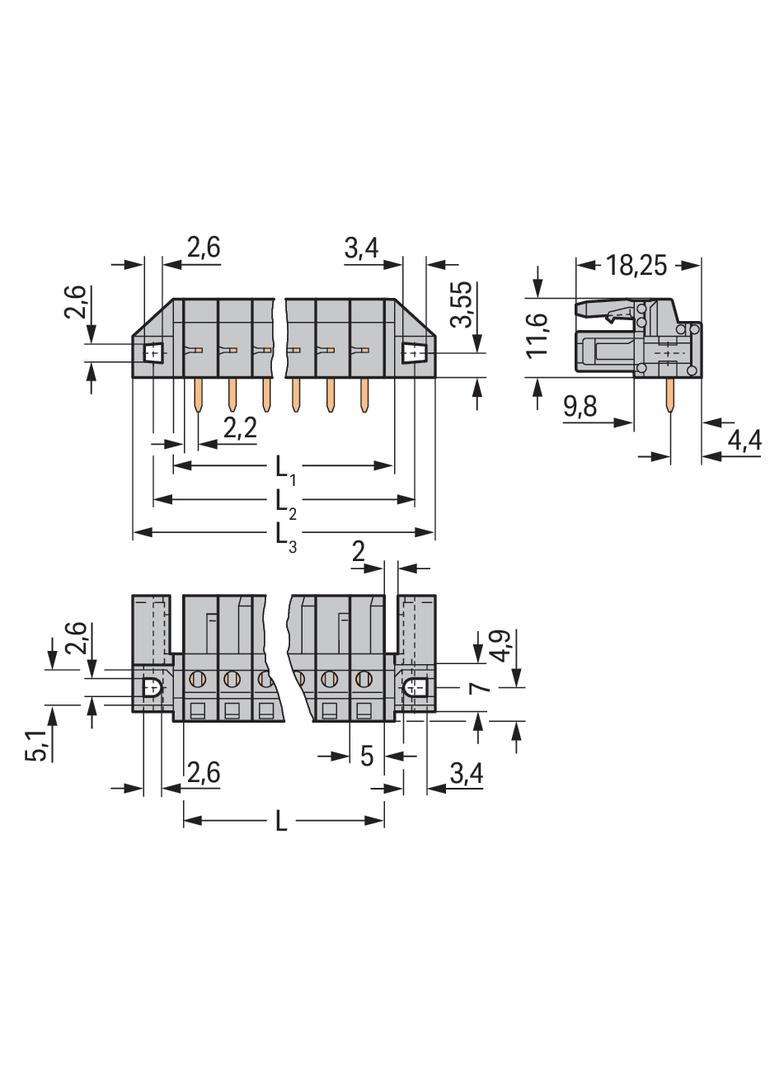 MCS-MIDI Classic gniazdo kątowe 12-bieg. szare raster 5 mm /25szt./ WAGO