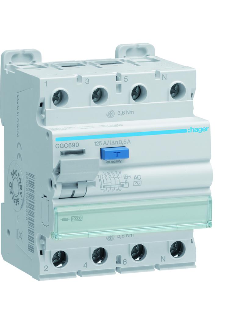 RCCB Wyłącznik różnicowoprądowy 3P+N 125A 500mA 10kA AC