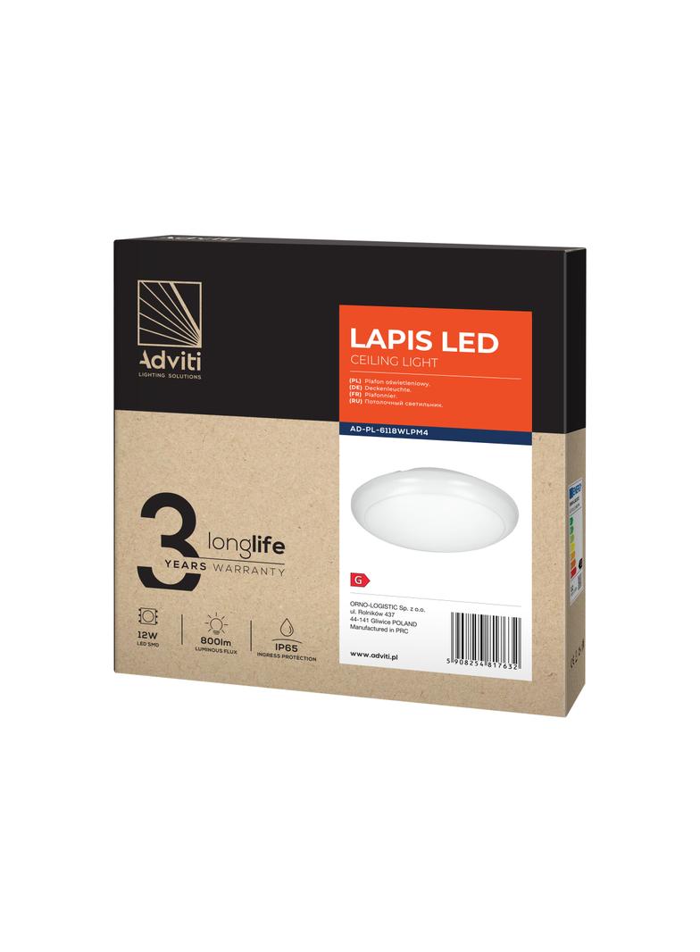 LAPIS LED 12W, plafon oświetleniowy, 800lm, IP65, 4000K, IK10, poliwęglan mleczny, biały AD-PL-6118WLPM4 ORNO