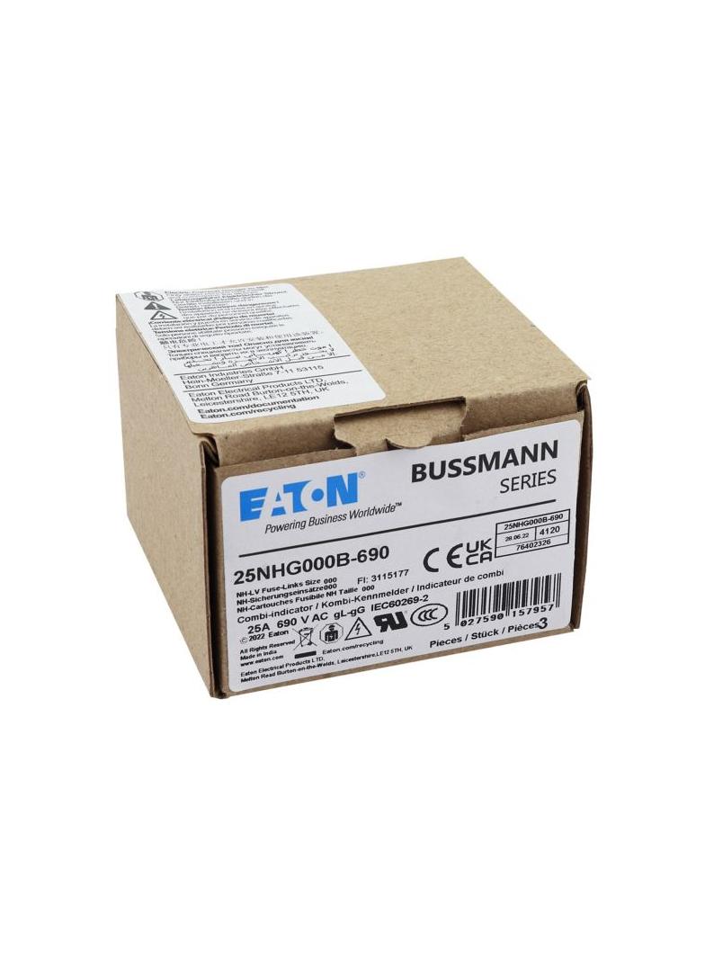 NH FUSE 25AMP 690V GG SIZE 000 Wkładka NH000 25A 690V GL/GG podwójny wskaźnik 25NHG000B-690 EATON