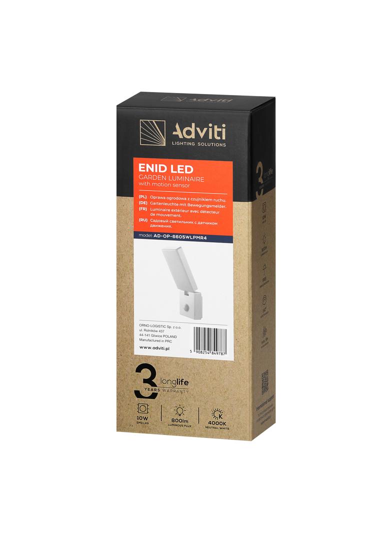 ENID LED 10W, oprawa ogrodowa z czujnikiem ruchu PIR, 800lm, IP65, 4000K, biała