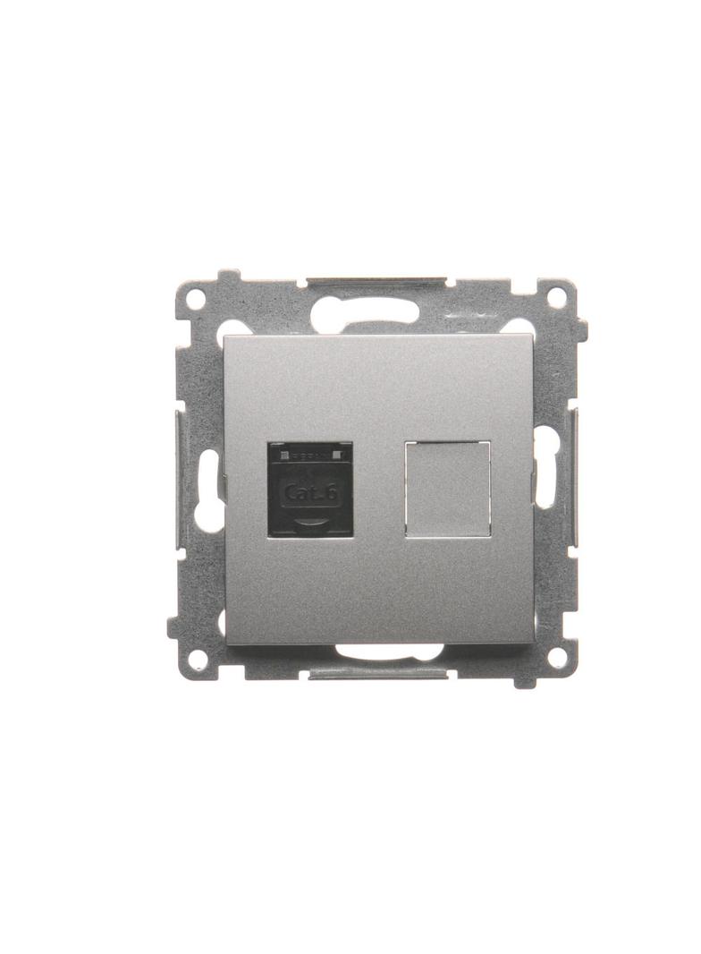 Simon 54 Gniazdo komputerowe pojedyncze RJ45 kategoria 6 z przesłoną przeciwkurzową srebrny mat