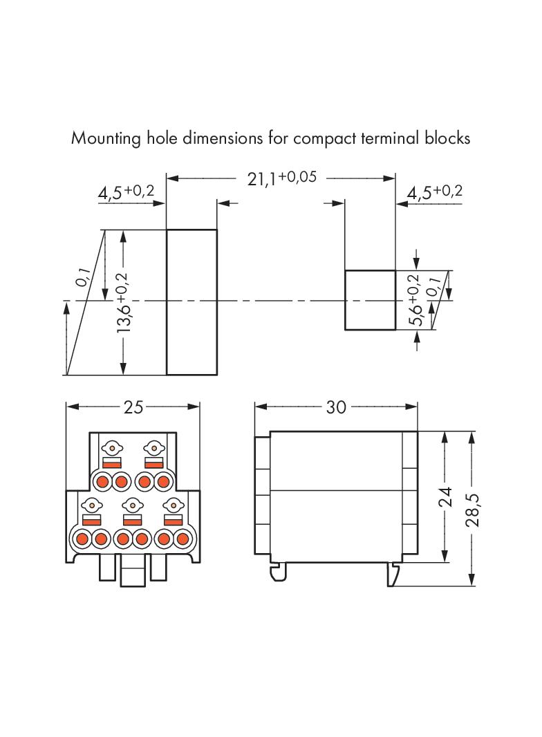 złączka zasilająca piętrowa 5-torowa nadruk: L1 L2 L3 N SL