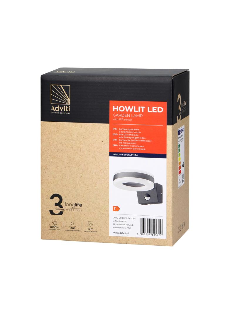 HOWLIT LED 20W, oprawa ogrodowa z czujnikiem ruchu, 1800lm, IP65, 4000K, szara AD-OP-6205GLPMR4 ORNO