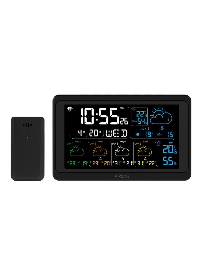 Wielofunkcyjna stacja pogodowa, bezprzewodowa, Wi-Fi, czarna
