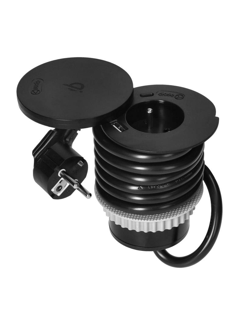 Gniazdo meblowe O6cm z rotacyjną pokrywą ładowarką indukcyjną ładowarką USB i przewodem 1,5m 1x2P OR