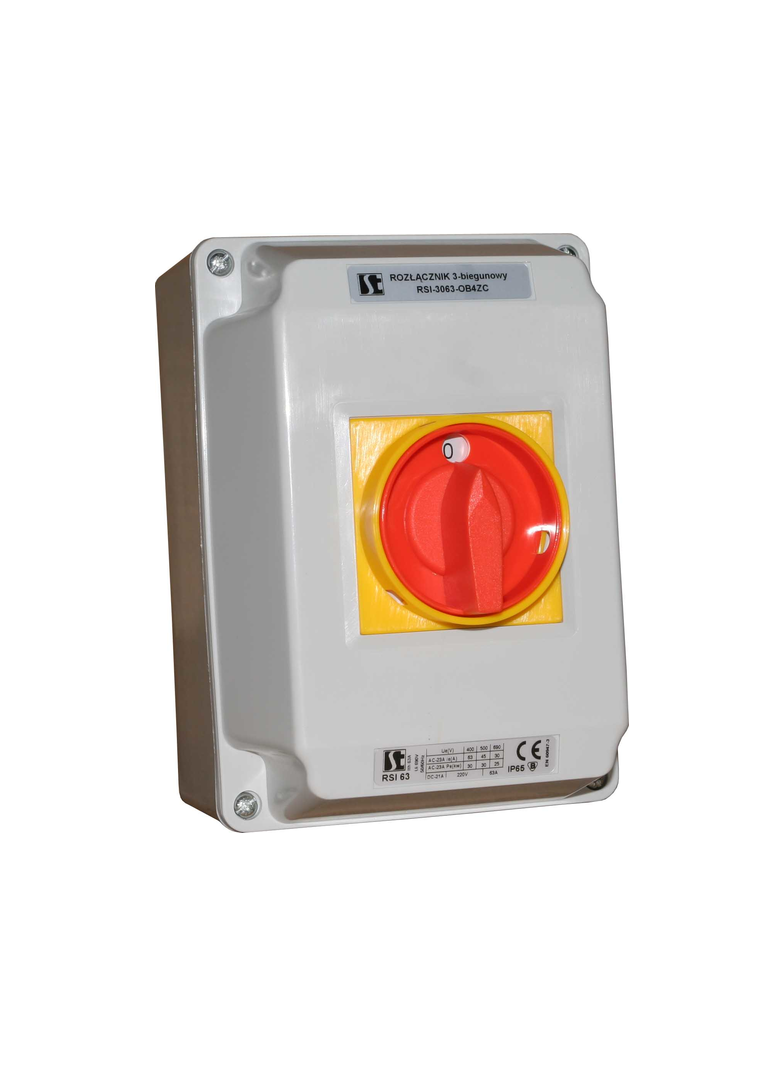 RSI-4063 OB4ZC ROZŁĄCZNIK IZOL.4 BIEGUNOWY 63A W OB4 Z CZOŁEM ZAMYKANYM ŻÓŁTO-CZERWONYM