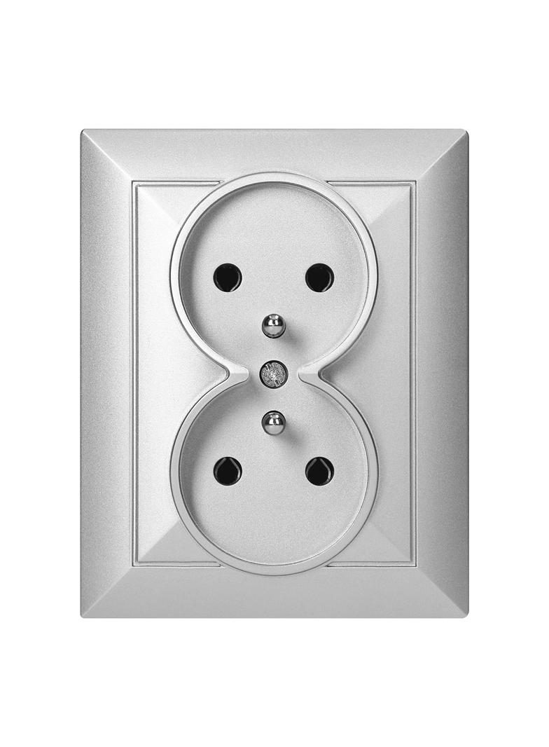 Gniazdo podwójne podtynkowe 2x2P+Z Pearl, 16A, 250V, PT-6 P, srebrny