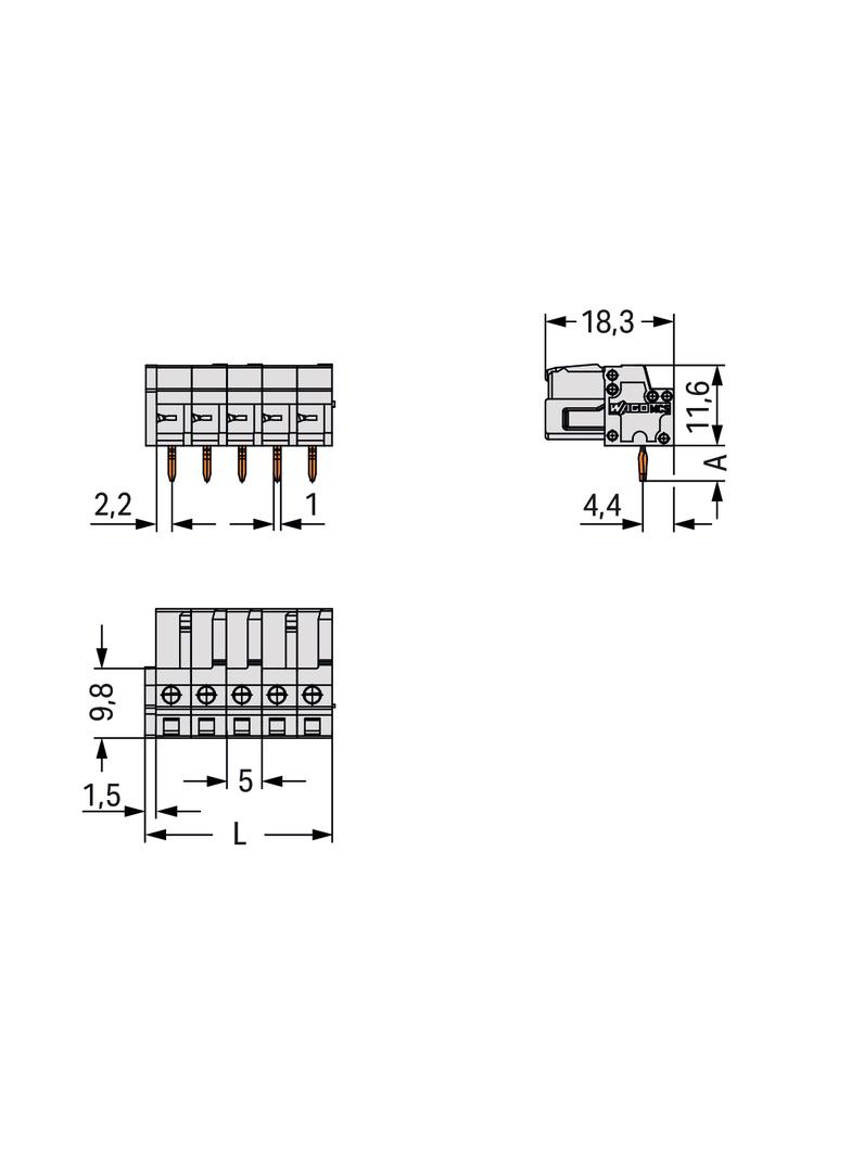 MCS-MIDI Classic gniazdo 6-bieg. j-szare raster 5 mm