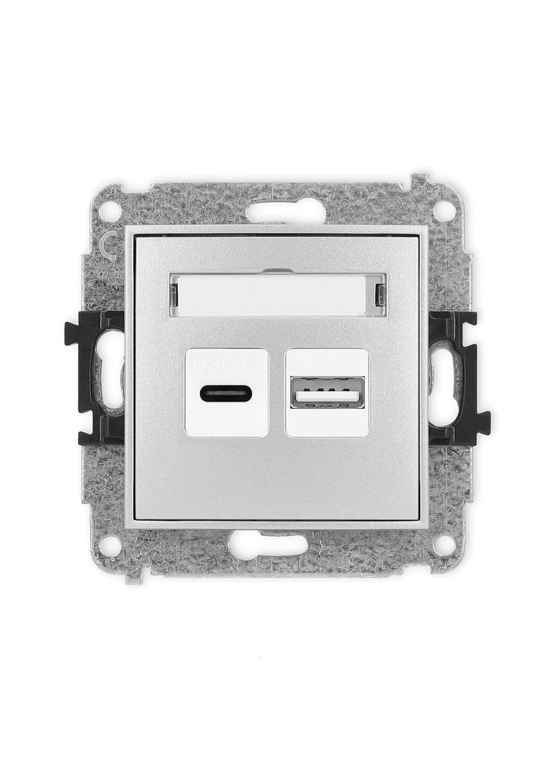 ICON Mechanizm ładowarki USB podwójnej USB C + USB A, 20W max. srebrny metalik