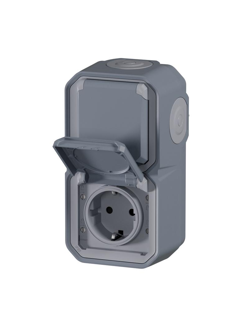 NOWE PLEXO - GNIAZDO SCHUKO 2X2P+Z PIONOWE KOMPLET NATYNKOWY 16A-250V SZARE 069744L LEGRAND