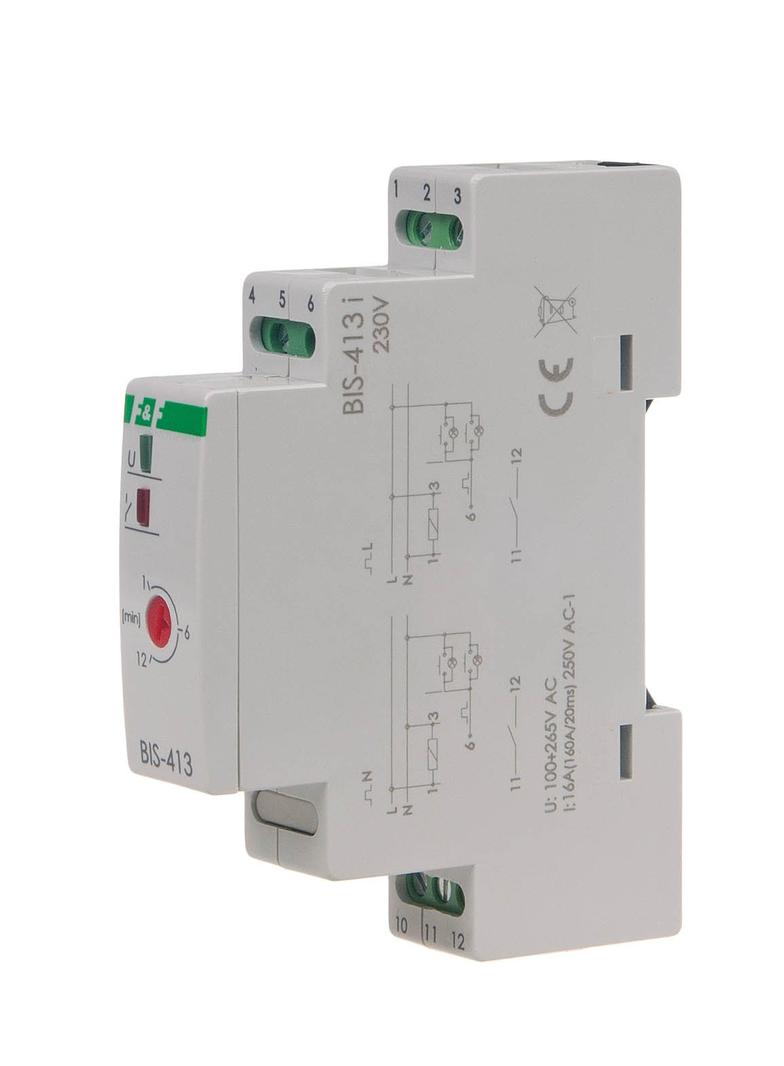 Przekaźnik bistabilny z wyłącznikiem czasowym na szynę DIN z przekaźnikiem inrush 160A/20ms BIS-413-LED F&F