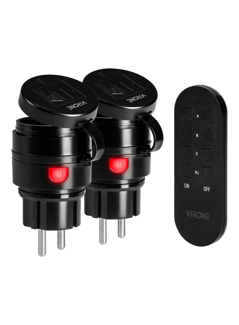 Zestaw bezprzewodowych gniazd MINI Schuko, sterowanych pilotem 2+1, 2300W, IP44