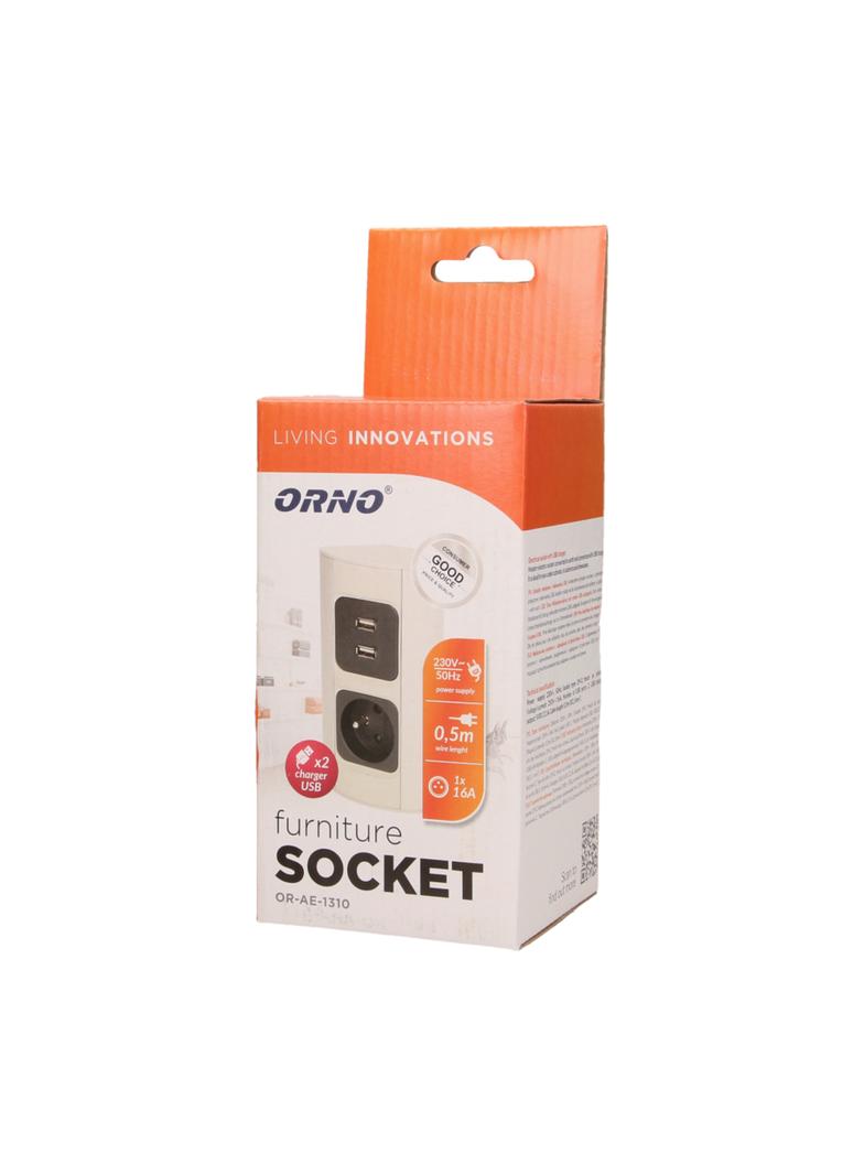 Gniazdo meblowe 1x2P+Z, 2xUSB (typ A, 2,1A) OR-AE-1310 ORNO
