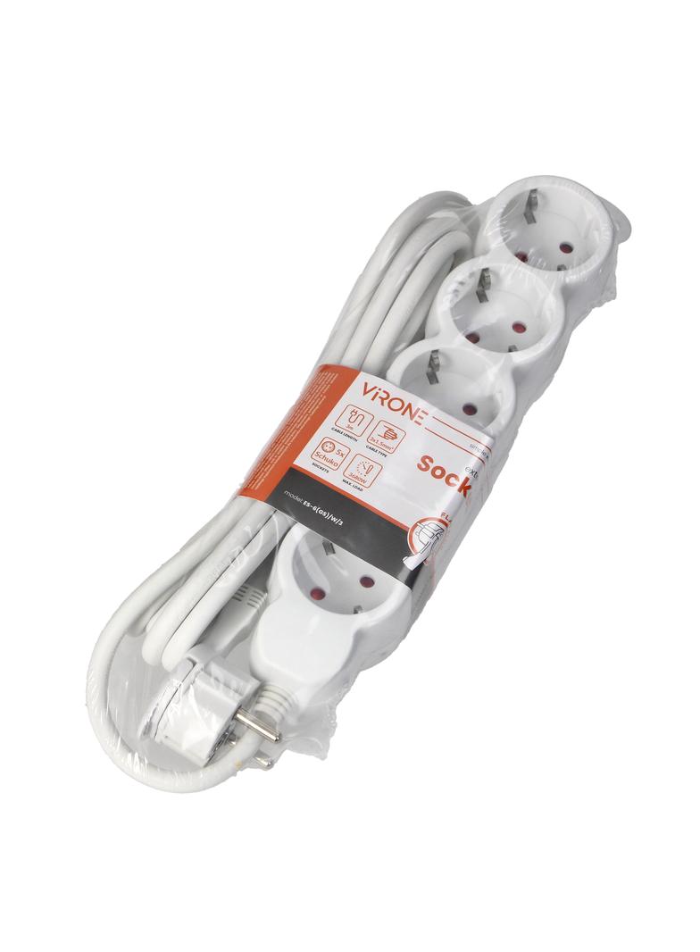 Przedłużacz 5-krotny 2P+Z (Schuko), 3m H05VV-F 3x1,5mm2, Imax=16A, płaska wtyczka, biały
