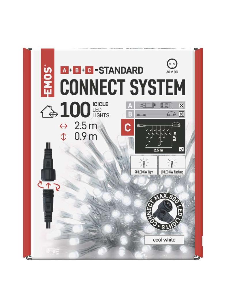 Sople lampki łączone standard 100LED 2,5 m zimna biel + zimna biel miga IP44 timer D1CC02 EMOS