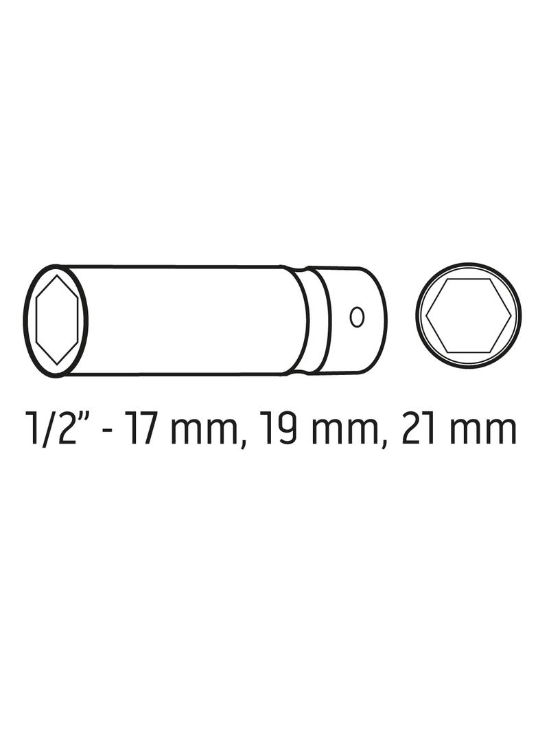 Nasadki do felg aluminiowych - zestaw 3 szt. (17 mm, 19 mm, 21 mm), Cr-Mo