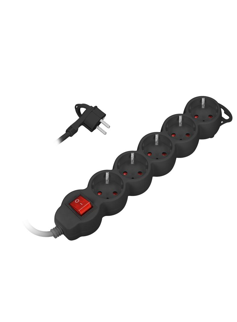 Przedłużacz 5-krotny 2P+Z (Schuko), z wyłącznikiem, 5m H05VV-F 3x1,5mm2, Imax=16A, płaska wtyczka, c