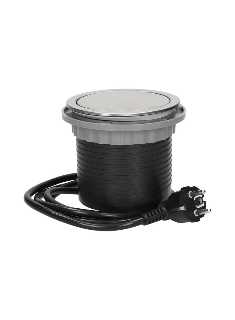 Gniazdo okrągłe wysuwane z blatu 3x250V AC +2xUSB z przewodem 1,5m, INOX