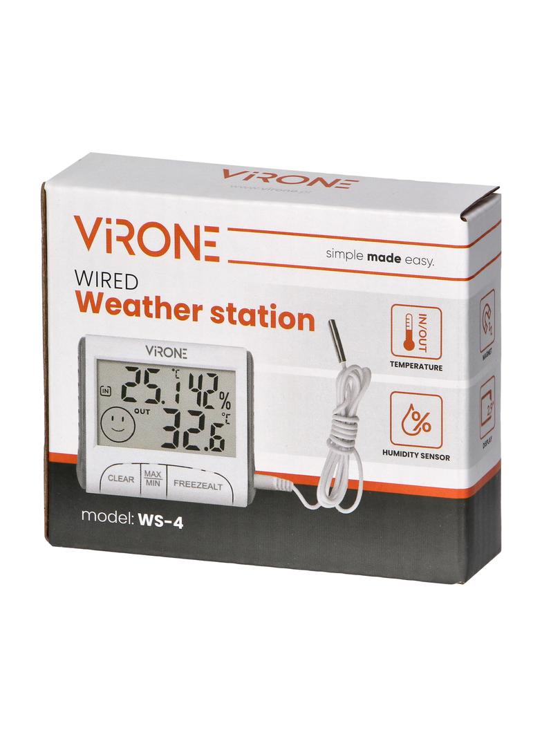 Przewodowa stacja pogodowa z pomiarem temperatury zewnętrznej i wewnętrznej oraz wilgotności biała W