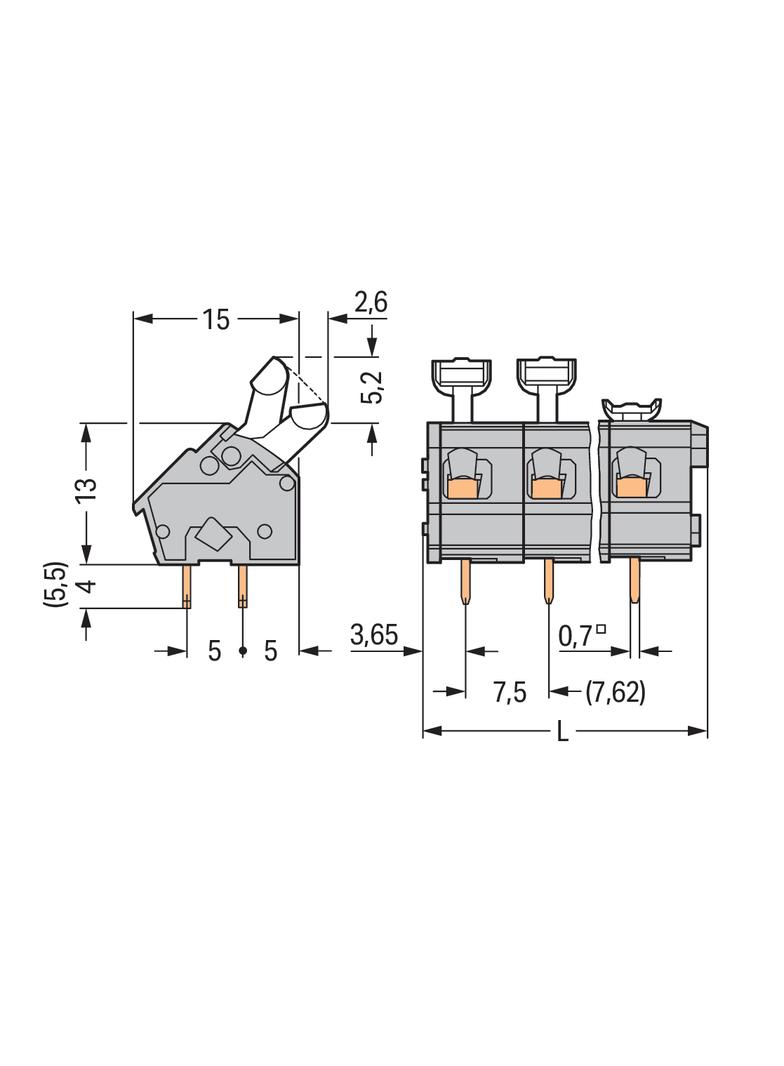 listwa zaciskowa do pł. drukowanych 8-bieg. szara raster 7,5/7,62 mm