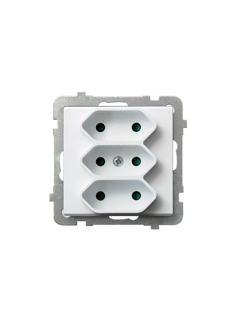 SONATA Gniazdo potrójne EURO z przesłonami torów prądowych - kolor biały