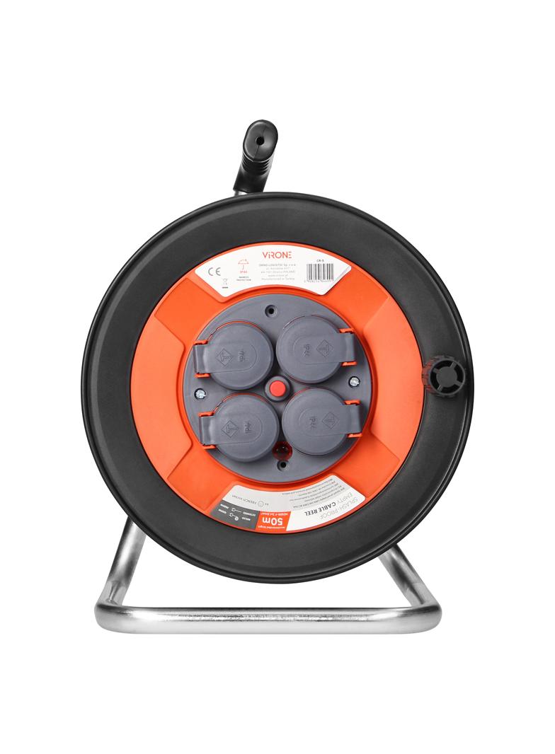 Bryzgoszczelny zwijak bębnowy IP44 4x2P+Z 16A 230V, H05VV-F 3x1,5mm2, 50m