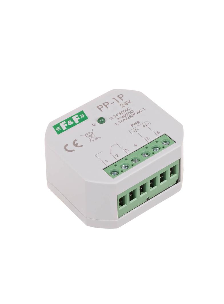 Przekaźnik elektromagnetyczny 1P 16A montaż podtynkowy U=7-30VAC / 9-40VDC PP-1P-24V F&F