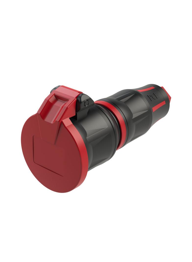 GNIAZDO PRZENOŚNE JEDNOFAZOWE GUMOWE 10/16A 2 P+Z  Gniazdo gumowe z zab. bocznym VDE  (z klapką) IP4