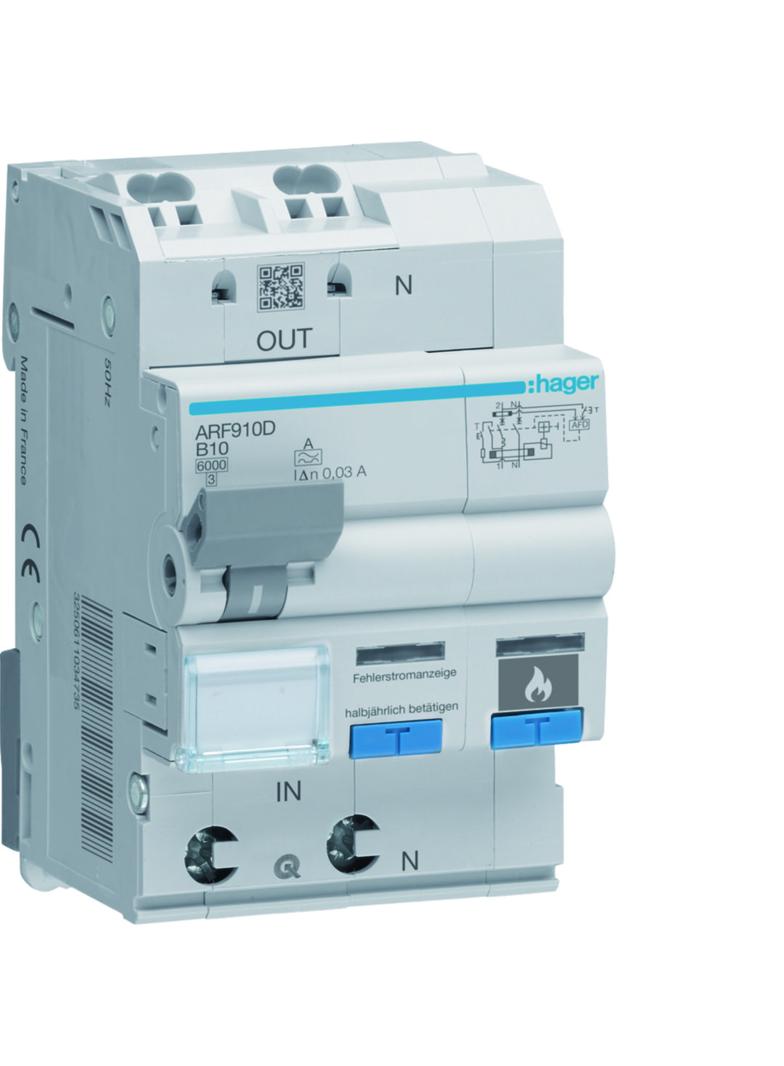 AFDD detektor iskrzeń z członem nadprądowym i różnicowoprądowym 1P+N 6kA B 10A