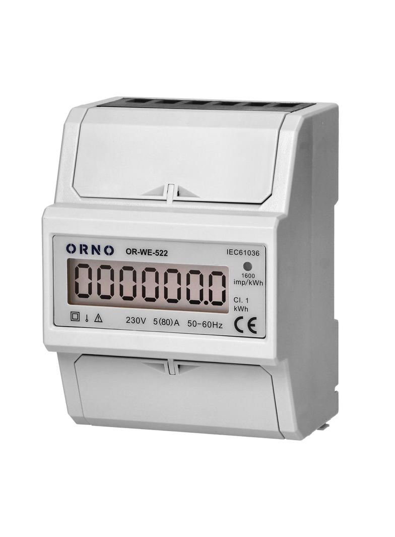 1-fazowy wskaźnik zużycia energii elektrycznej 80A 5 modułÓW DIN TH-35mm OR-WE-522 ORNO