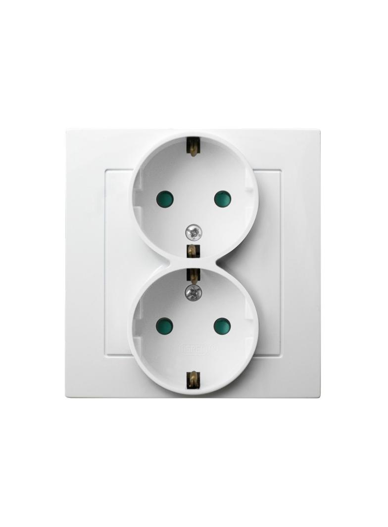 AS Gniazdo podwójne z uziemieniem schuko z przesłonami torów prądowych, kompletne z ramką - kolor bi