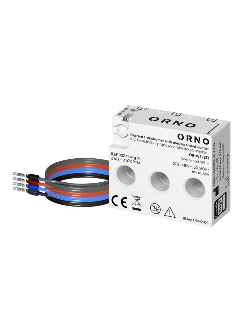 Przekładnik prądowy trójfazowy z rejestracją pomiaru, max. 440V/63A, Tuya Smart Wi-Fi