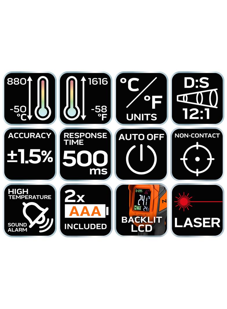 Pirometr, przyrząd do szacowania temperatury (C-50~880, F-58~1616)