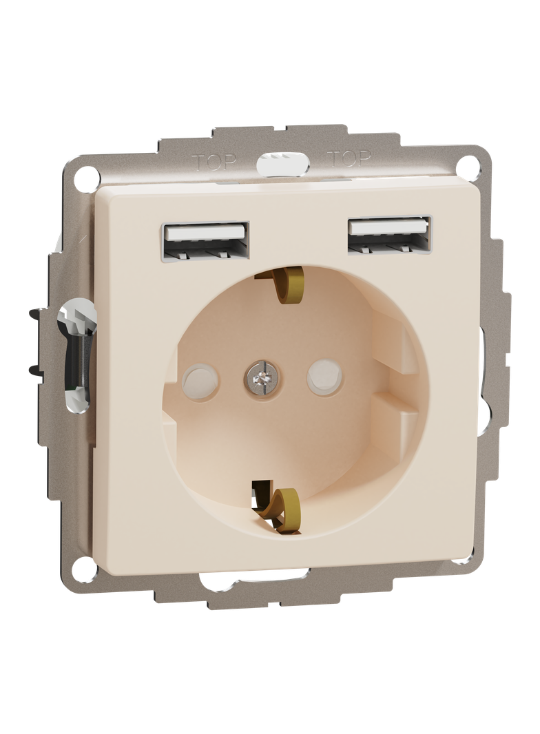 Sedna Design & Elements, gniazdo schuko z USB A+A 2,4A, beżowe