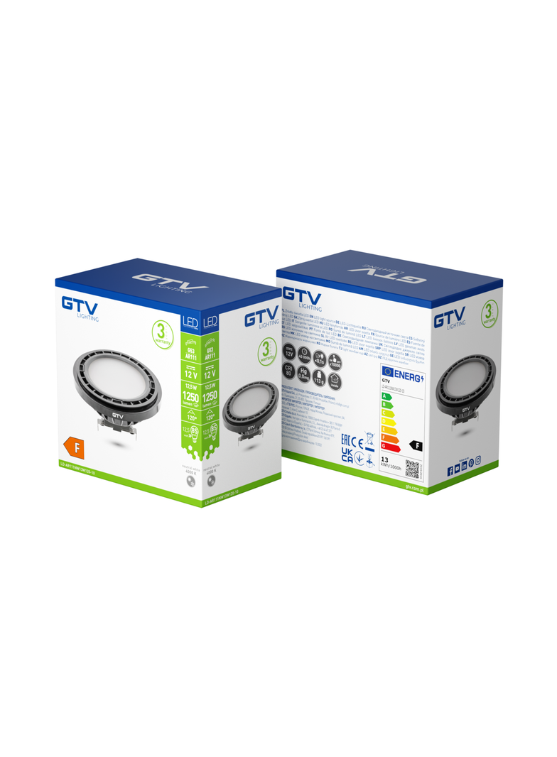 ŹRÓDŁO ŚWIATŁA LED, A-G, AR111, 4000K, G53, 12,5W, DC12V, 120°, 1250lm, CZARNY