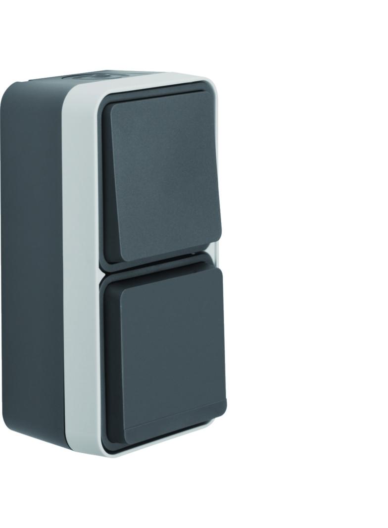 BERKER W.1 Łącznik uniwersalny z gniazdem z uziemieniem pionowy kompletny IP55 szary 6768843515 HAGE