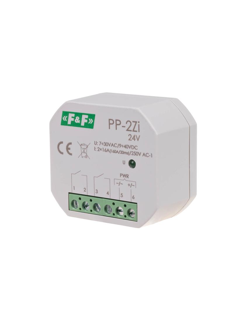 Przekaźnik elektromagnetyczny 2Z 16A montaż podtynkowy U=7-30VAC/9-40VDC 2Z 16A (160A/20ms) PP-2Z-LED-24V F&F