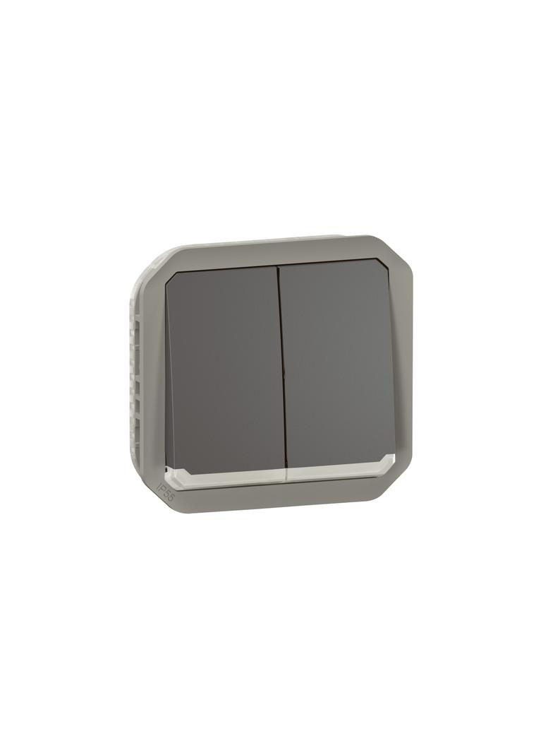NOWE PLEXO - ŁĄCZ. PODWÓJNY/PRZY. PODWÓJNY Z PODŚWIETL. MECH 10AX-250V ANTRACYT 069806L LEGRAND