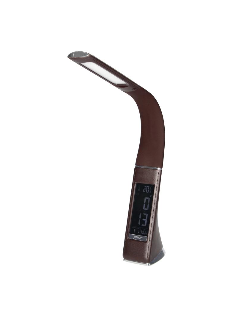 Lampka biurkowa DOLOMIT LED 4000K, 5W DIM z zegarem, imitacja skóry/chrom brązowa DL-12/BR ORNO