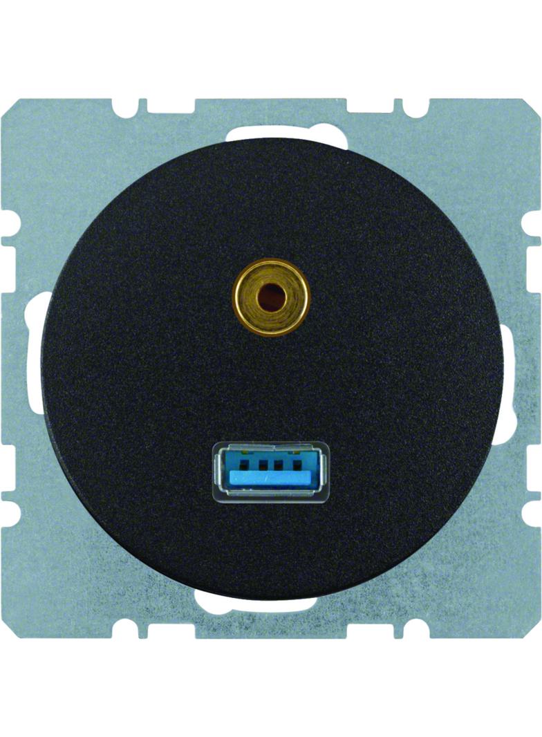 BERKER R.1/R.3 Gniazdo USB/3.5mm audio czarny 3315392045 HAGER