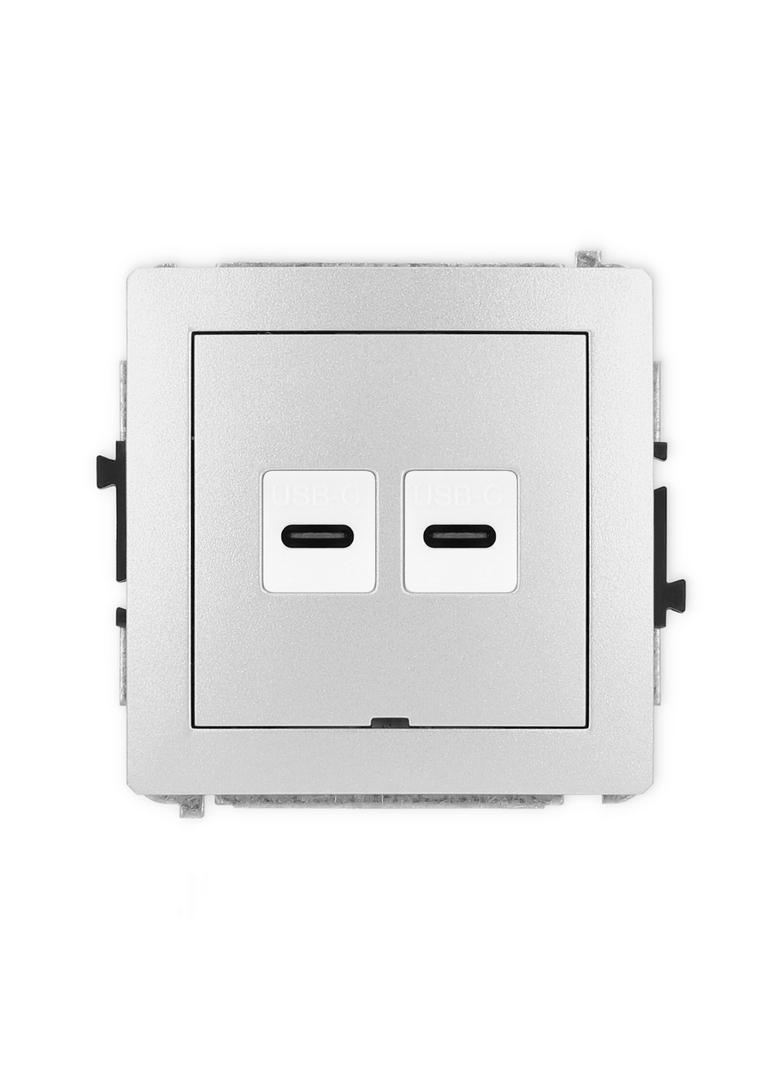 DECO Mechanizm gniazda podwójnego 2xUSB C-C, bez pola opisowego srebrny metalik