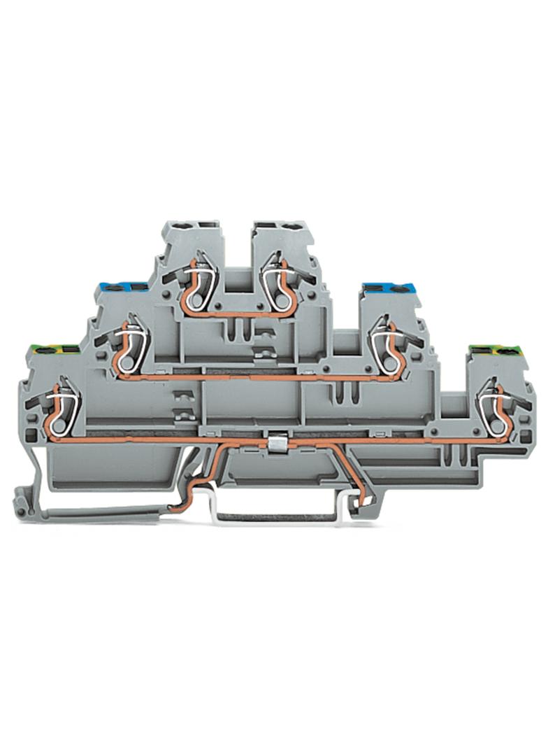 Złączka szynowa 3‑pietrowa 2,5mm2 PE / N / L szara 870‑567 WAGO